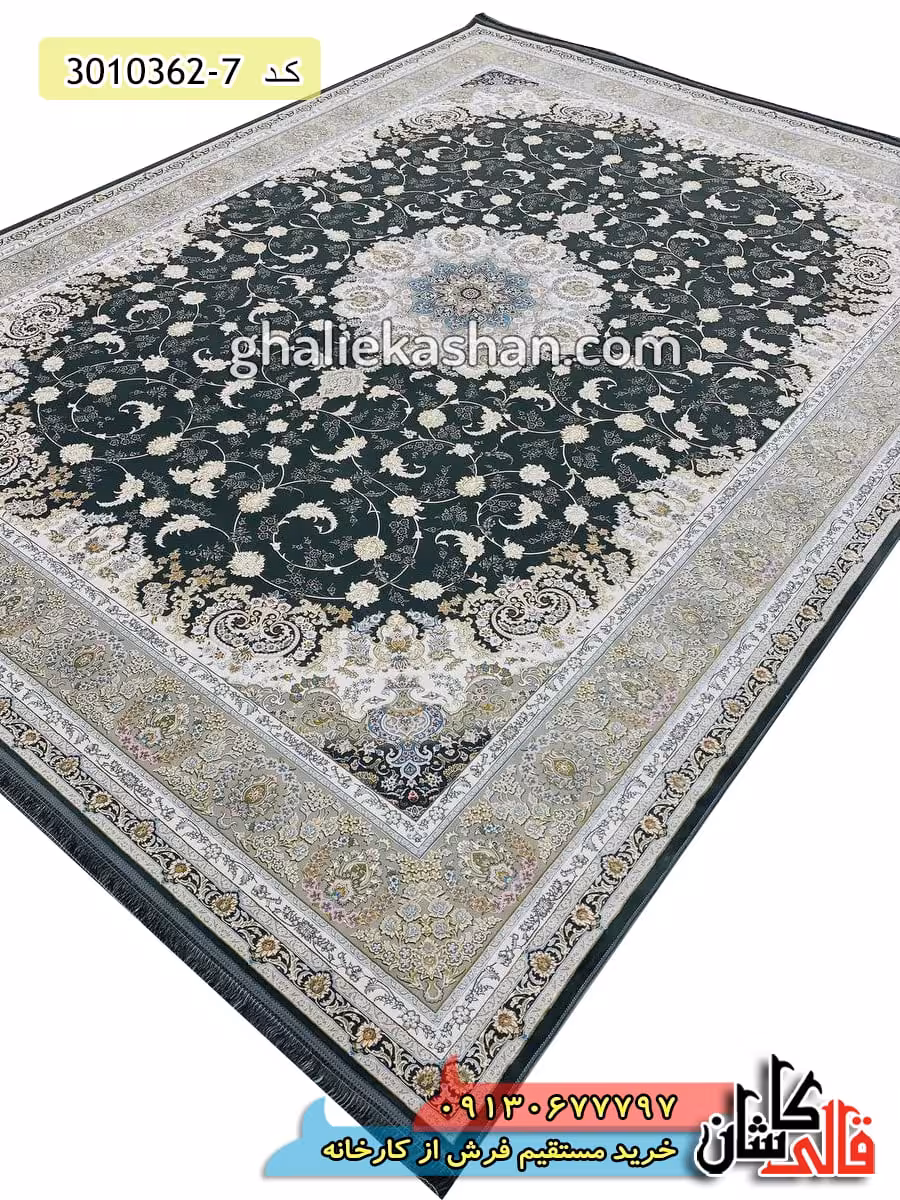 فرش 1200 شانه طرح نادیا زمینه دودی کاشان – گل برجسته