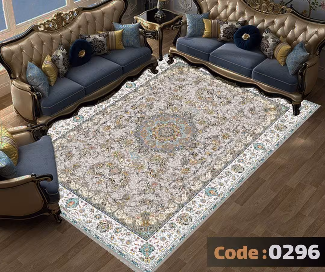 کاورفرش روفرشی دورکشدار گوشه لیفه ای طوسی کرم کد 0296