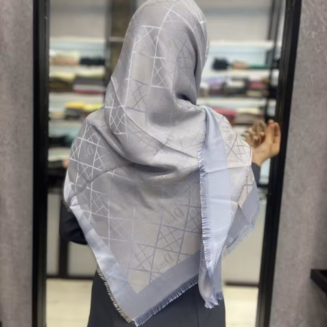 روسری ژاکارد دورو لمه دار مجلسی وارداتی