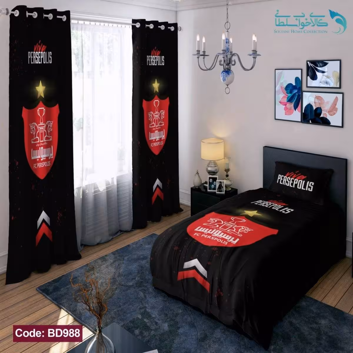 روتختی طرح پرسپولیس مشکی یکنفره کد BD988