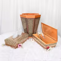 ست سه تکه جادستمال سطل جاکاردی خاتم کاری طرح سوخته