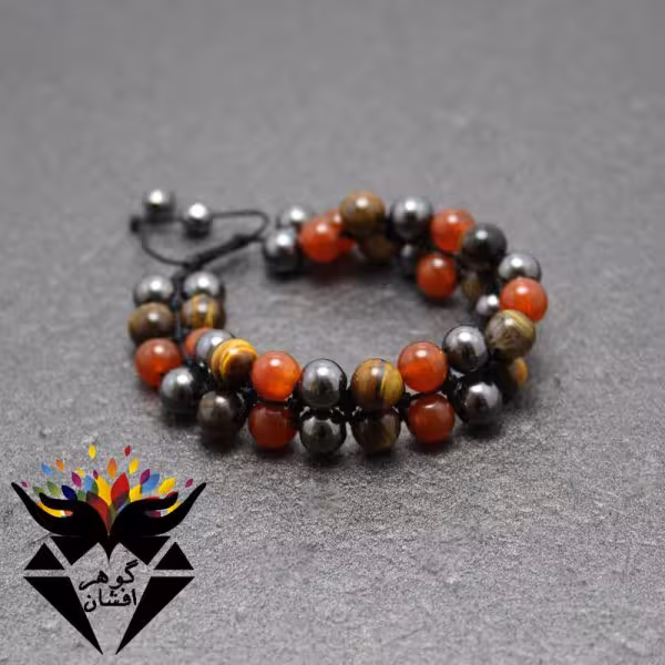 دستبند بافت دوبل سنگی کد D_1036B