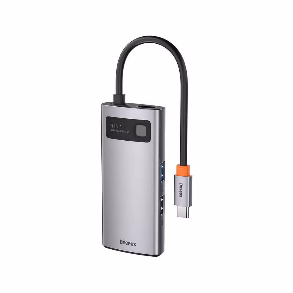 هاب 4 پورت بیسوس Baseus Metal Gleam 4 in 1 Multifunctional Type-C HUB CAHUB-CY0G توان 100 وات