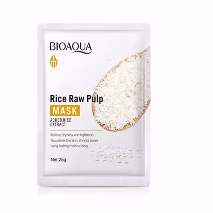 ماسک ورقه ای عصاره برنج خام بیوآکوا  bioaqua rice raw pulp face mask