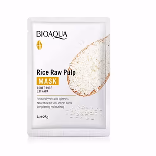 ماسک ورقه ای عصاره برنج خام بیوآکوا  bioaqua rice raw pulp face mask