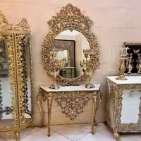 آینه کنسول آلومینیومی با روکش برنز، طرح گل یاس