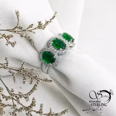 انگشتر نقره طرح زمرد ساخت ایتالیا کد 13576