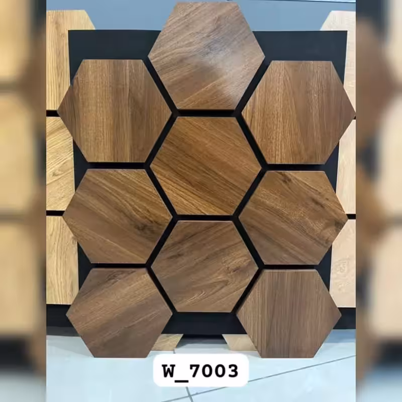 ترموود فوم پنل شش ضلعی (زنبوری) کد W-7003، مغزMDF روکش چوب طبیعی ابعاد 62در72 cm (ارسال پس کرایه)