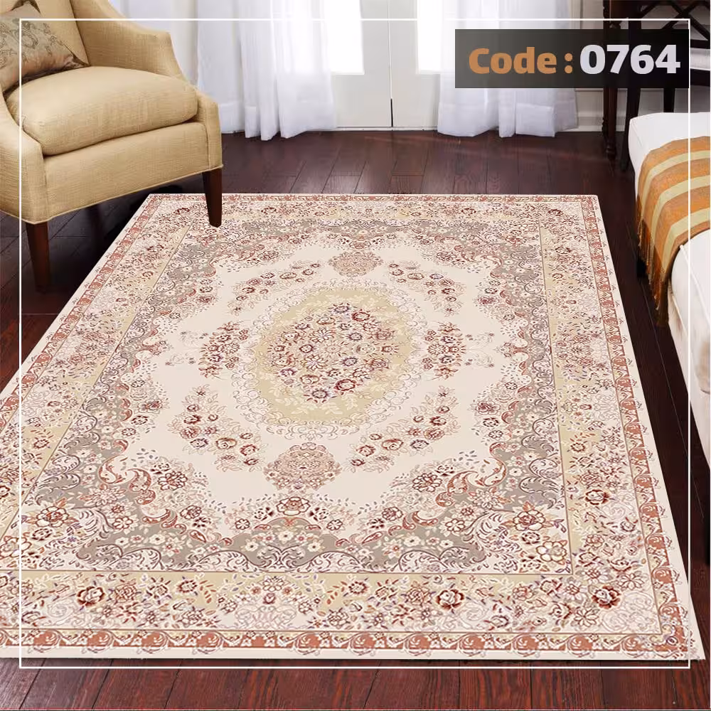 کاورفرش روفرشی دورکشدار گوشه لیفه ای کرم  قهوه ای کد 0764
