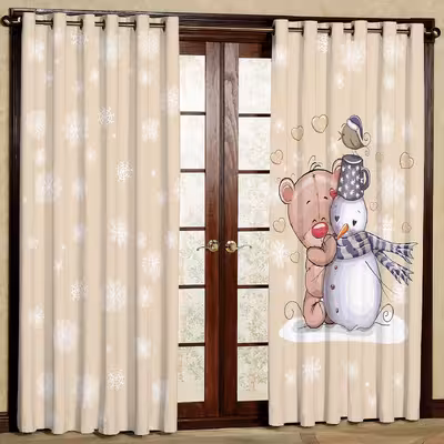   پرده مدل برف و آدم برفی هازان پانچی کد 4732ab سایز 140x200 سانتی متر