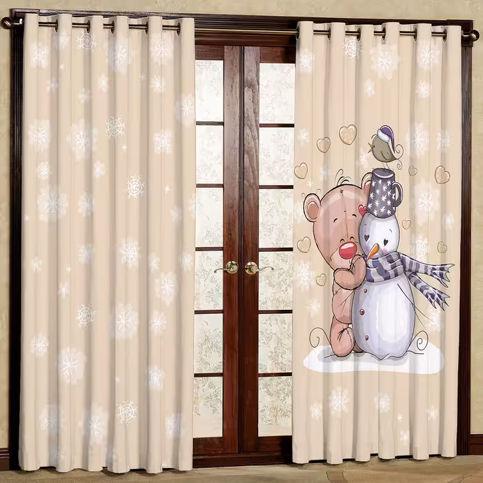   پرده مدل برف و آدم برفی هازان پانچی کد 4732ab سایز 140x200 سانتی متر