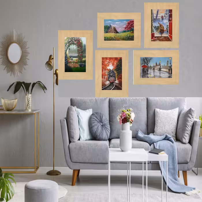 تابلو نقاشی رنگ روغن طرح فصل کد 7532 مجموعه 5 عددی