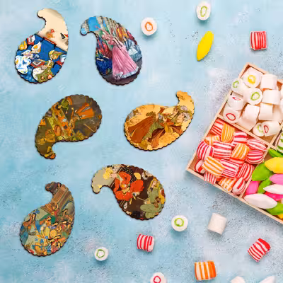 زیر لیوانی مدل بته جقه طرح ترمه مجموعه 6 عددی