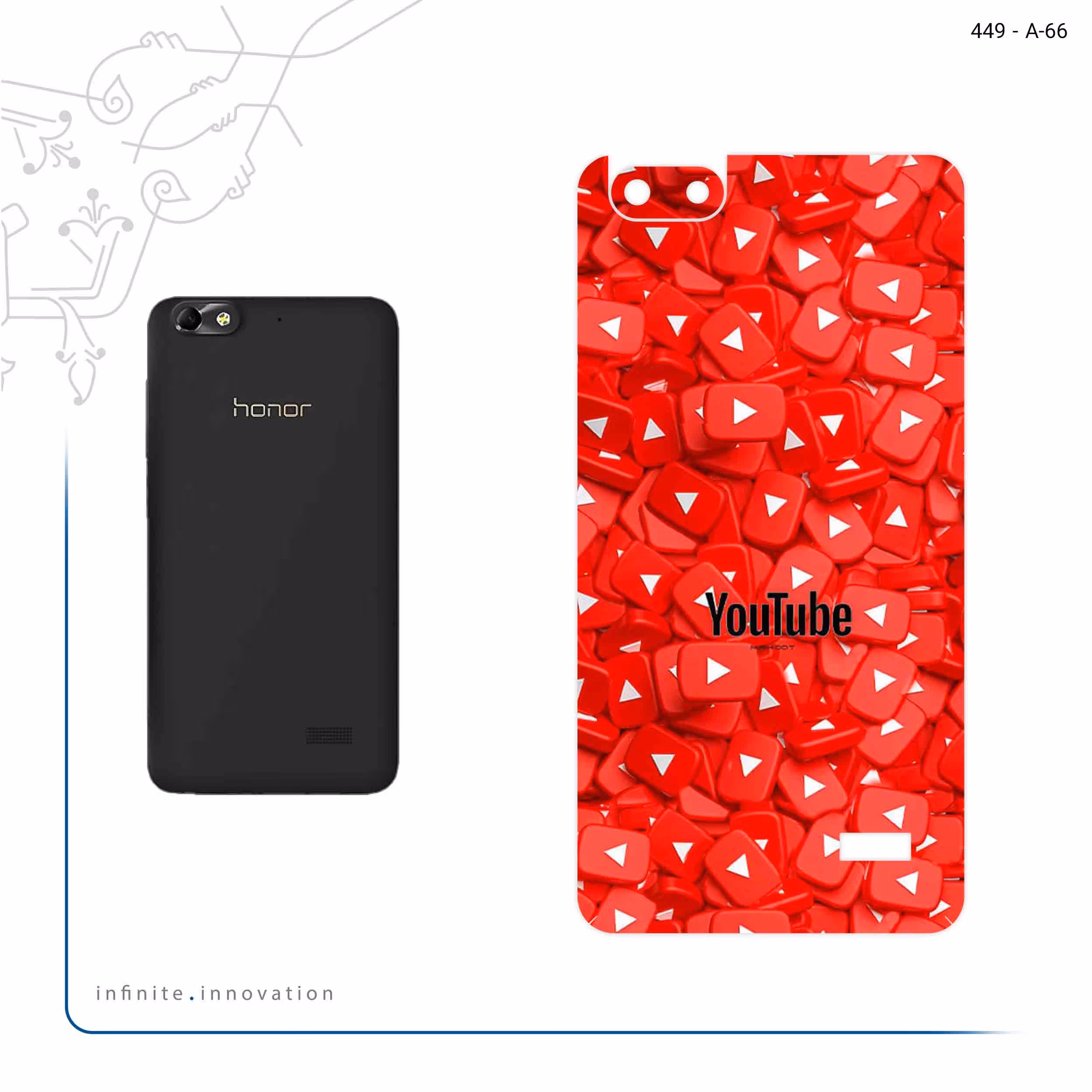 برچسب پوششی ماهوت مدل Youtube مناسب برای گوشی موبایل آنر 4C