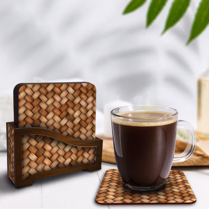 زیر لیوانی لوکسینو مدل بامبو طرح حصیری مجموعه 6 عددی