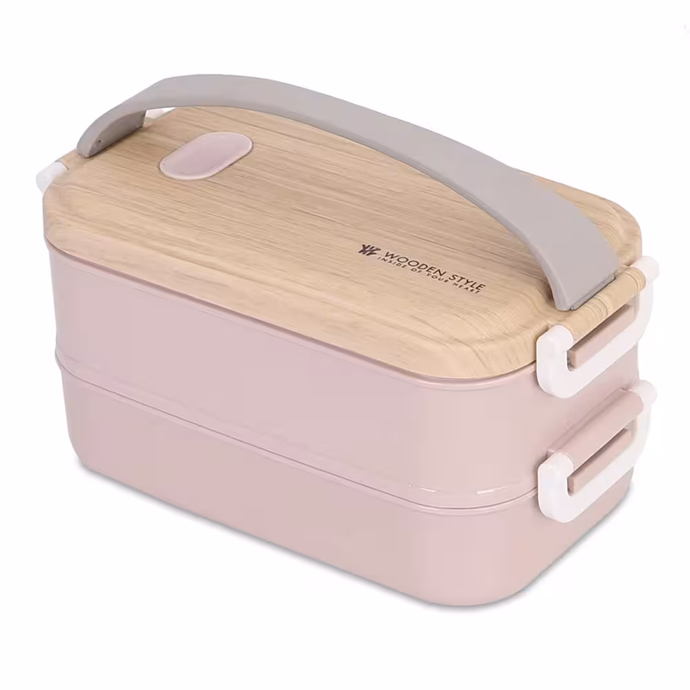 ظرف غذای ارگانیک 2 طبقه 1600 میلی لیتر با درب چوبی Lunch Box