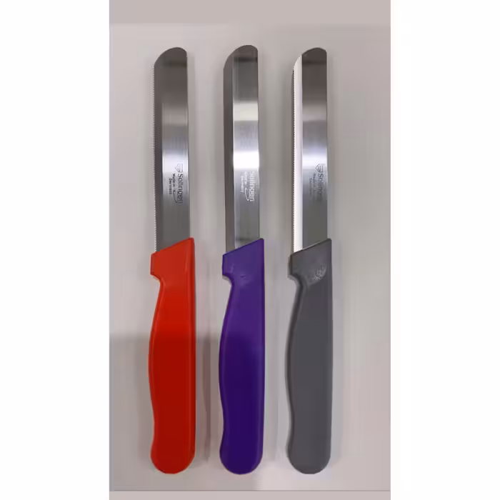ست 3 عددی چاقوی خردکن اره ای زولینگن (Solingen) آلمان – مدل میکرو تیز در رنگ‌های قرمز، بنفش و خاکستری
