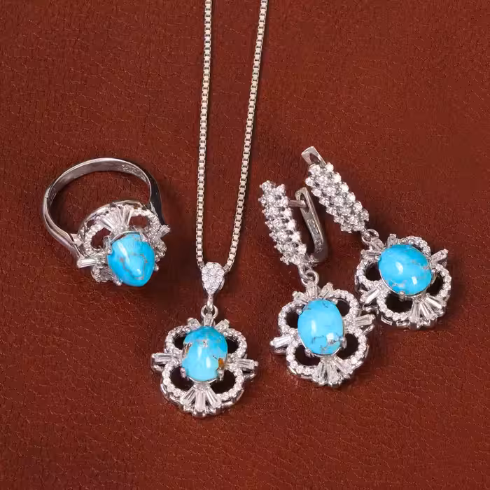 نیم ست فیروزه زنانه کد 30266 - جواهری مشاهیر