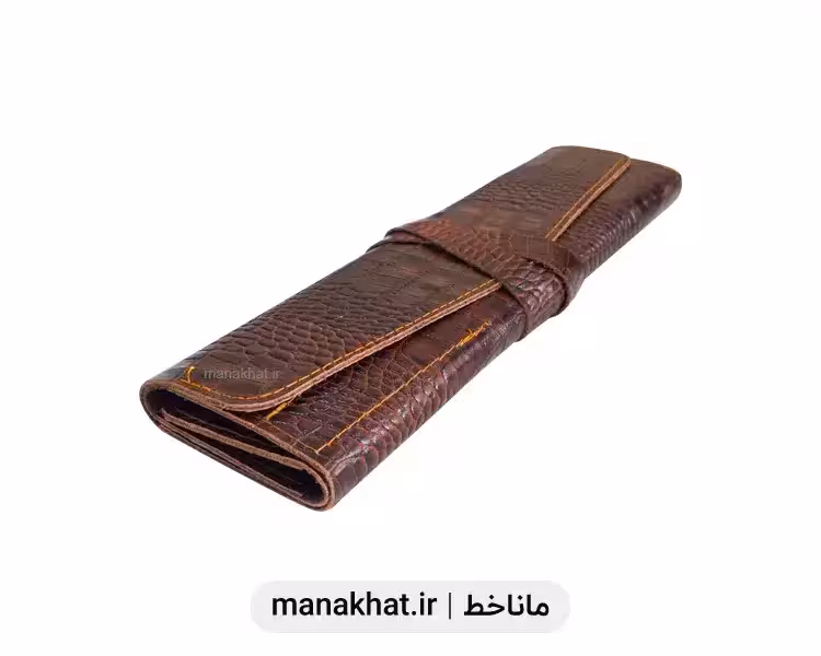 جاقلمی خوشنویسی تاشو چرم طبیعی سماقی طرح دار