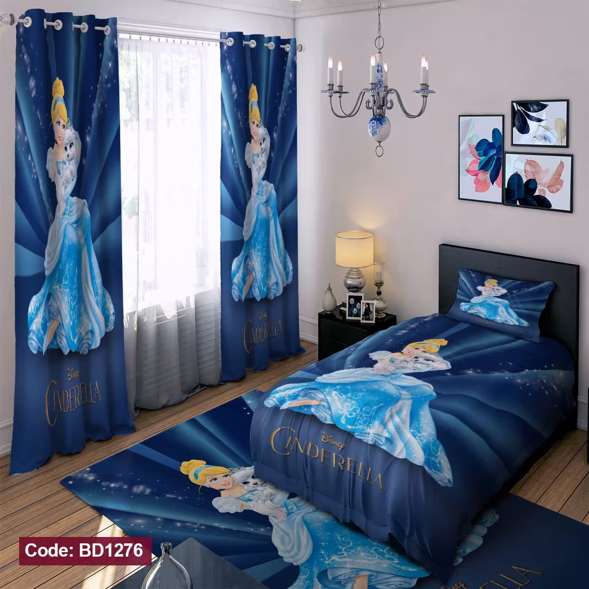 پرده پانچی مخمل چاپی دخترانه کد 1276