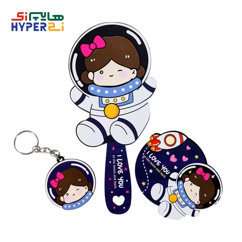 ست آینه دستی چوبی 3تکه دخترانه طرح دختر فضانورد