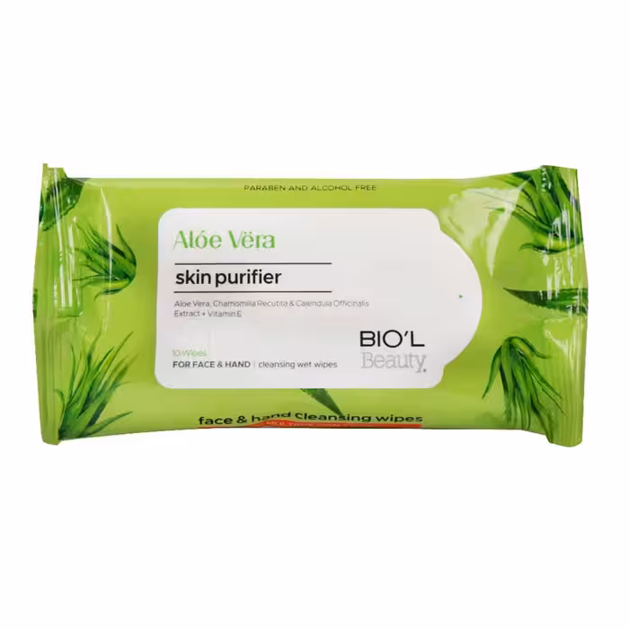 دستمال مرطوب پاک کننده دست و صورت آلوئه ورا 10 عدد بیول BIOˊL