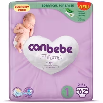 پوشک بچه جان به به canbebe سایز 1 بسته 62 عددی