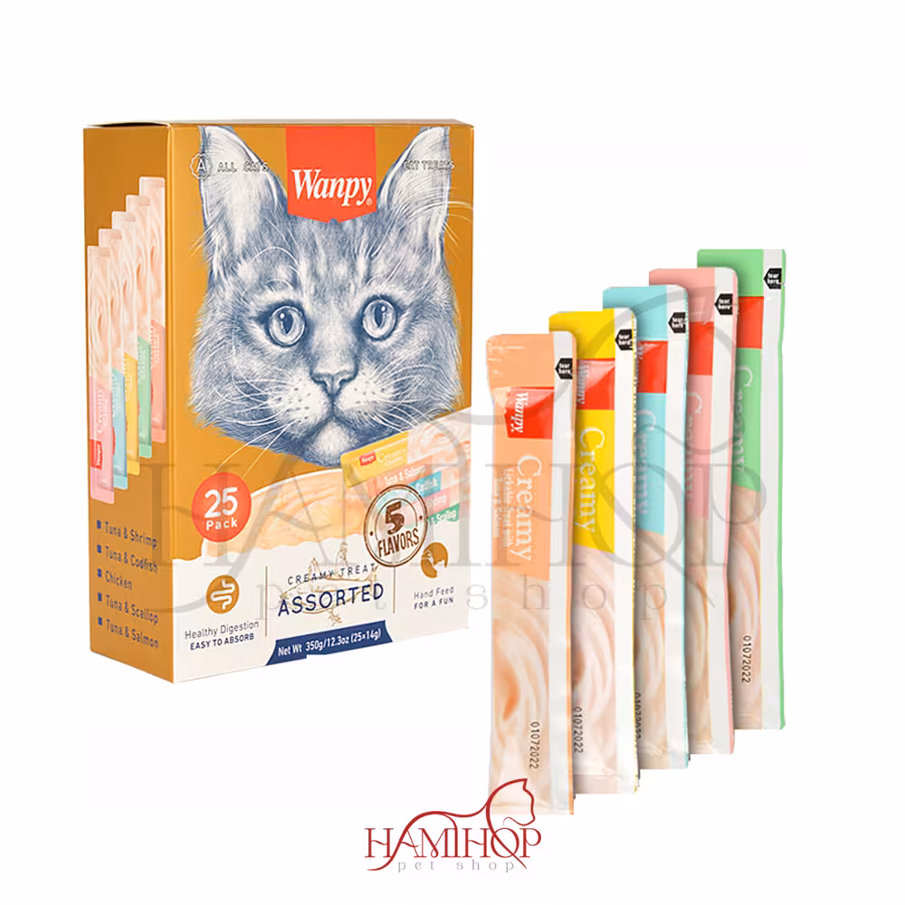 بستنی گربه 25 عددی با طعم های مختلف ونپی Wanpy Creamy Treat Assorted