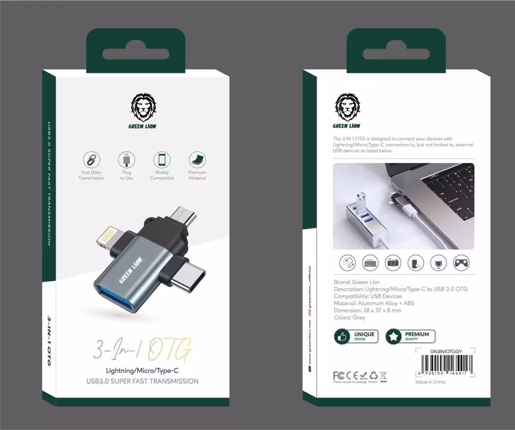 تبدیل (OTG) - GREEN مدل 3 سر (LIGHTNING - TYPE-C - MICRO)