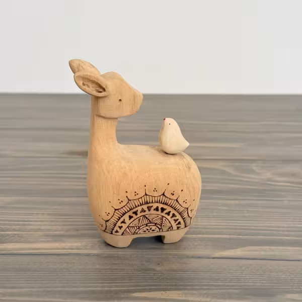 مجسمه چوبی آهو با جوجه طرح پنج