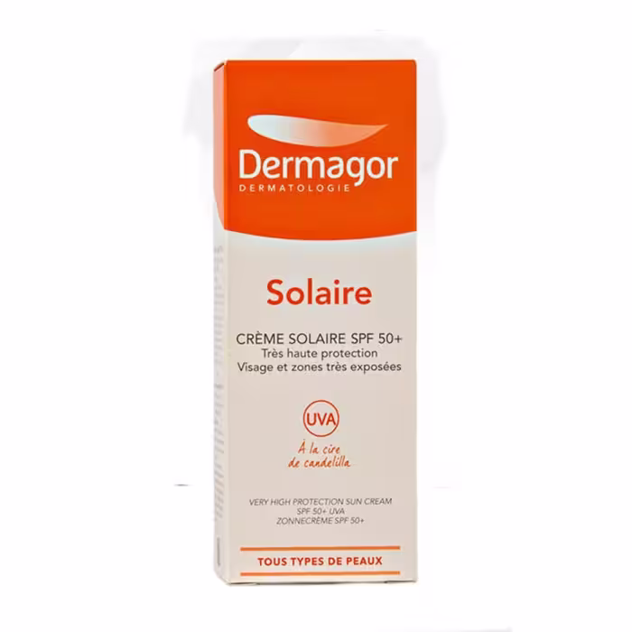 کرم ضدآفتاب بی رنگ درماگور مناسب پوست نرمال تا خشک spf 50 حجم 40 میل