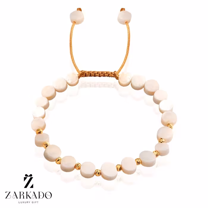 دستبند سنگ صدف طرح دایره کوچک با گوی البرنادو طلا