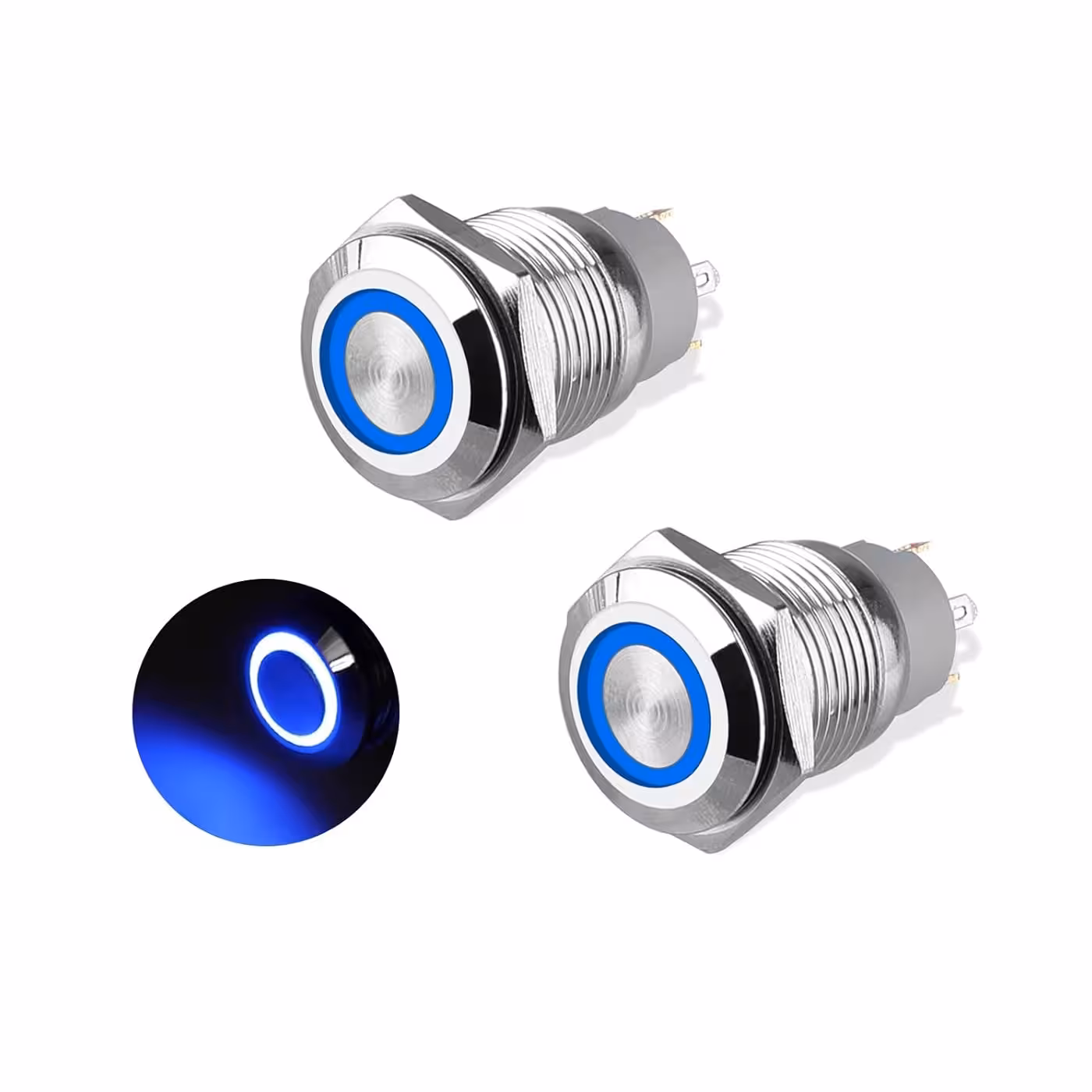 کلید فشاری فلزی آبی LED قطر 12V/24V – 12mm