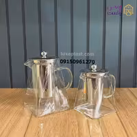 قوری پیرکس کف مربع با درب و فیلتر استیل در 2 سایز