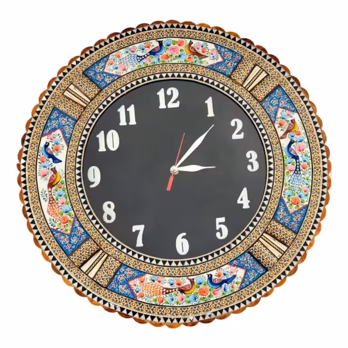 ساعت خاتم کاری گرد گل وبلبل صفحه مشکی