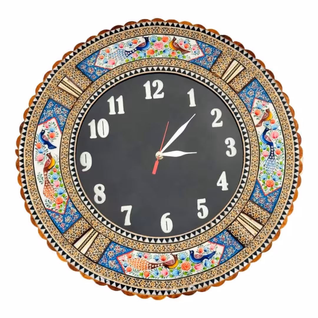 ساعت خاتم کاری گرد گل وبلبل صفحه مشکی