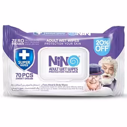 دستمال مرطوب مخصوص بزرگسالان نینو NINO بسته 70 عددی