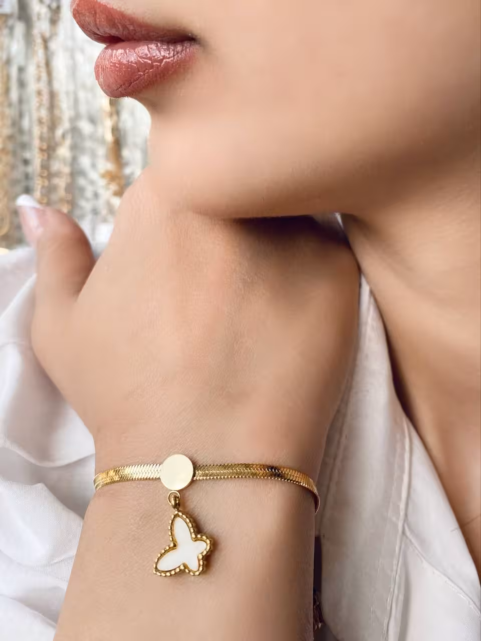 دستبند استیل ماری با آویز پروانه