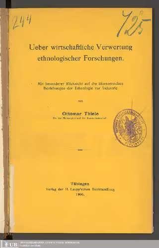 خرید و دانلود نسخه کامل کتاب Über wirtschaftliche Verwertung ethnologischer Forschung ; Mit besonderer Rücksicht auf die ökonomischen Beziehungen der Ethnologie zur Industrie