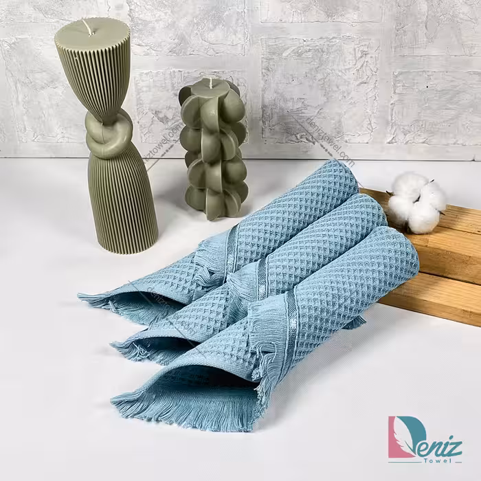 حوله آشپزخانه بسته سه عددی پیکه رنگ آبی آسمانی