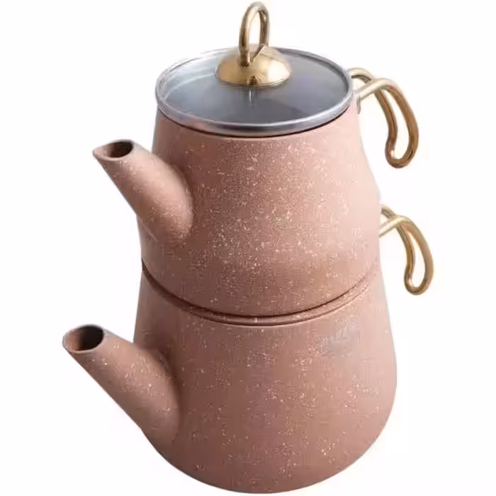 کتری قوری ترک دسته طلایی طوسی ریور کد 5822