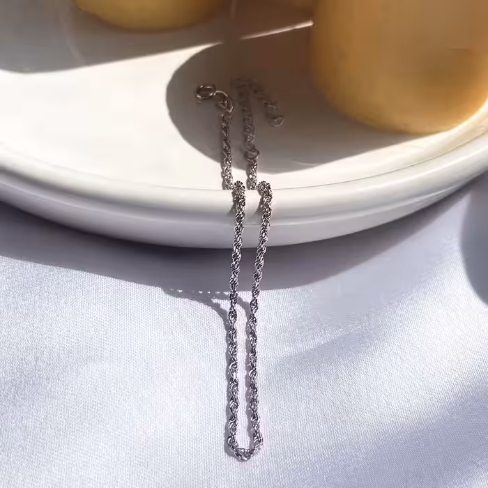 ست استیل، مدل زنجیر طنابی، شامل دستبند، گردنبند و پابند، کد 02