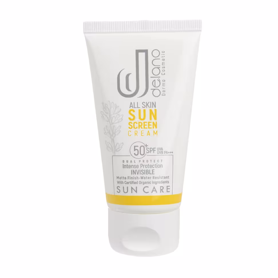 کرم ضدآفتاب بی رنگ مناسب انواع پوست SPF50 دلانو
