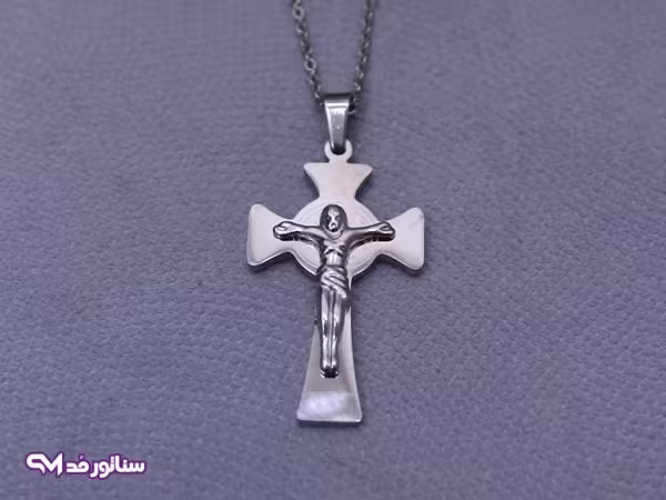 گردنبند استیل طرح صلیب نقره ای SG2134