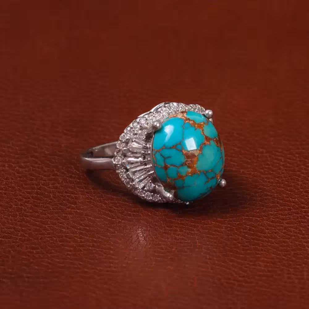 انگشتر فیروزه شجری زنانه کد 30796 - جواهری مشاهیر