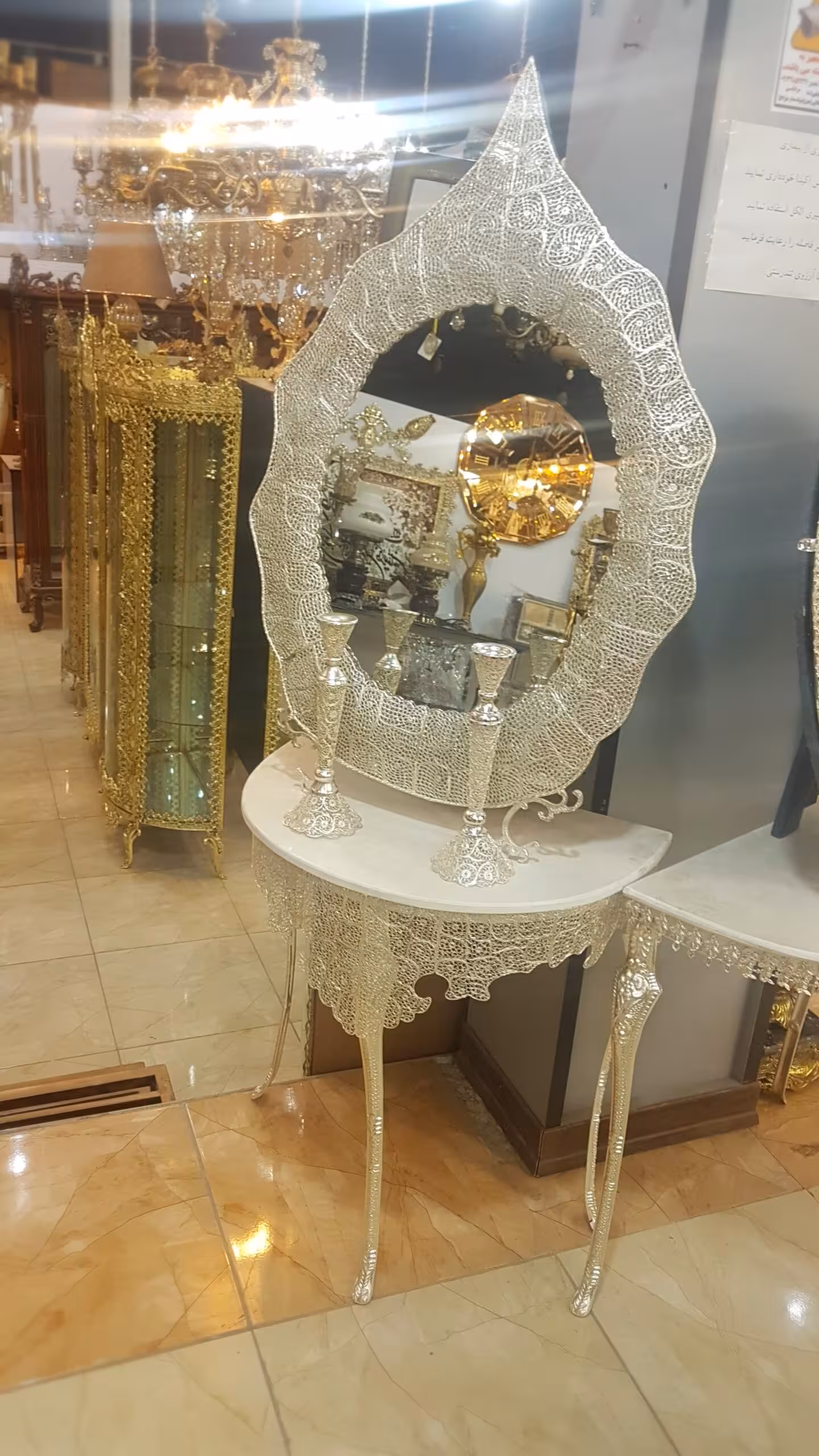 آینه کنسول وشمعدان آبکاری نقره
