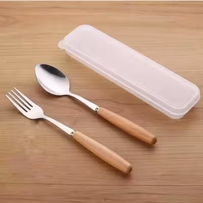 قاشق و چنگال غذاخوری دسته چوبی خارجی