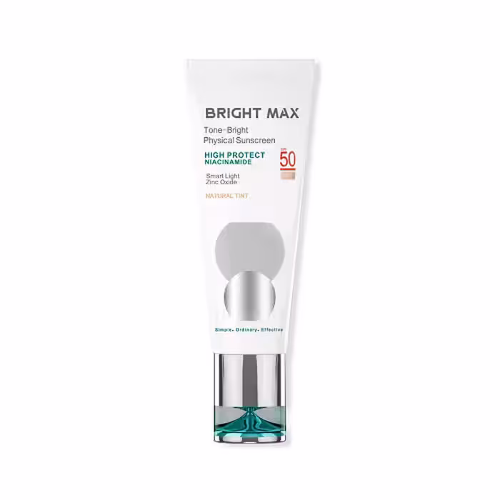کرم ضد آفتاب فیزیکال رنگی تن برایت برایت مکس SPF 50 | بافت سبک، رنگ طبیعی و محافظت وسیع – حجم 40 میل