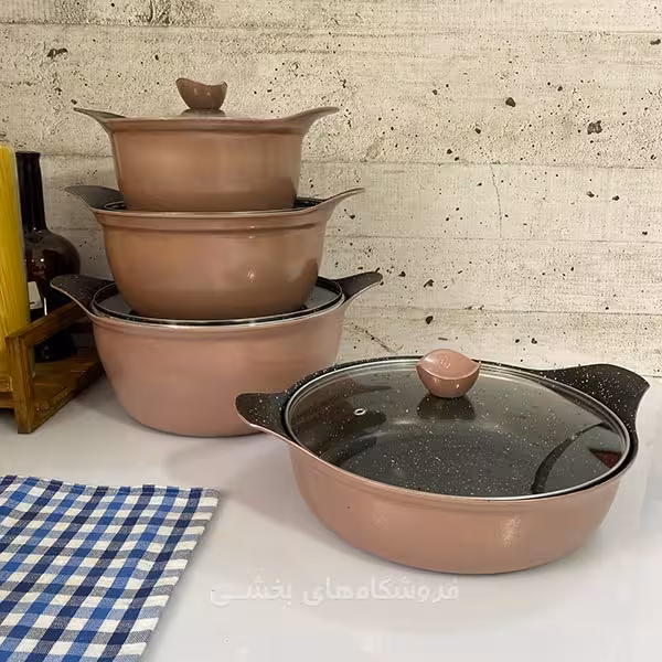 سرویس قابلمه 8 پارچه گرانیتی طرح چدن زنبوری اوج