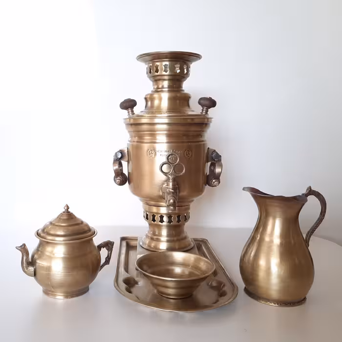 سرویس 5 پارچه سماور زغالی 1 لیتری استوانه 